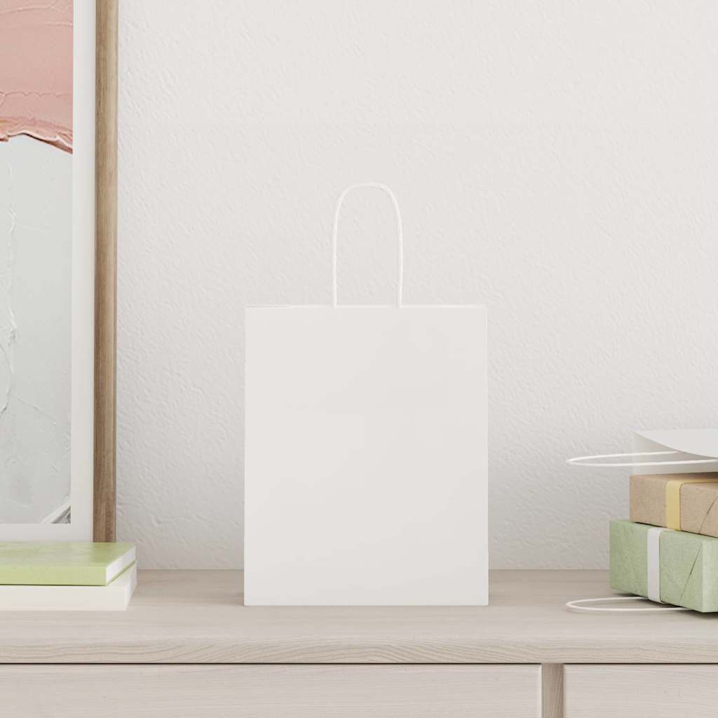 VidaXL bolsas de papel 250uds con asas 18x8x22 cm blanco