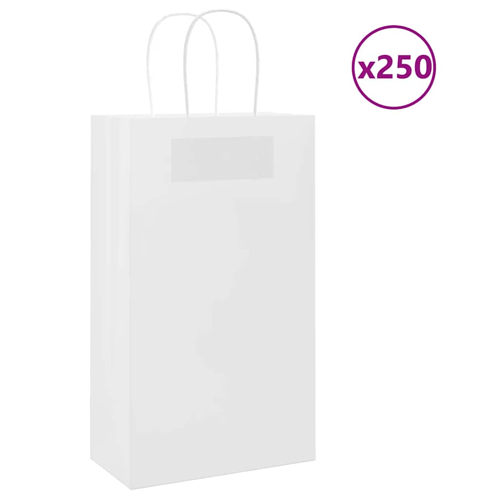 VidaXL bolsas de papel 250uds con asas 21x11x36 cm blanco