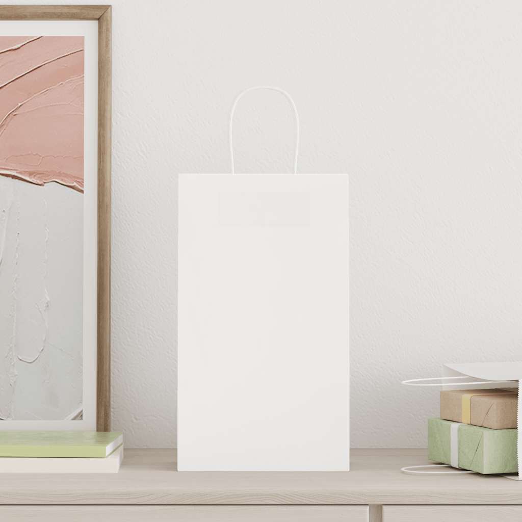VidaXL bolsas de papel 250uds con asas 21x11x36 cm blanco