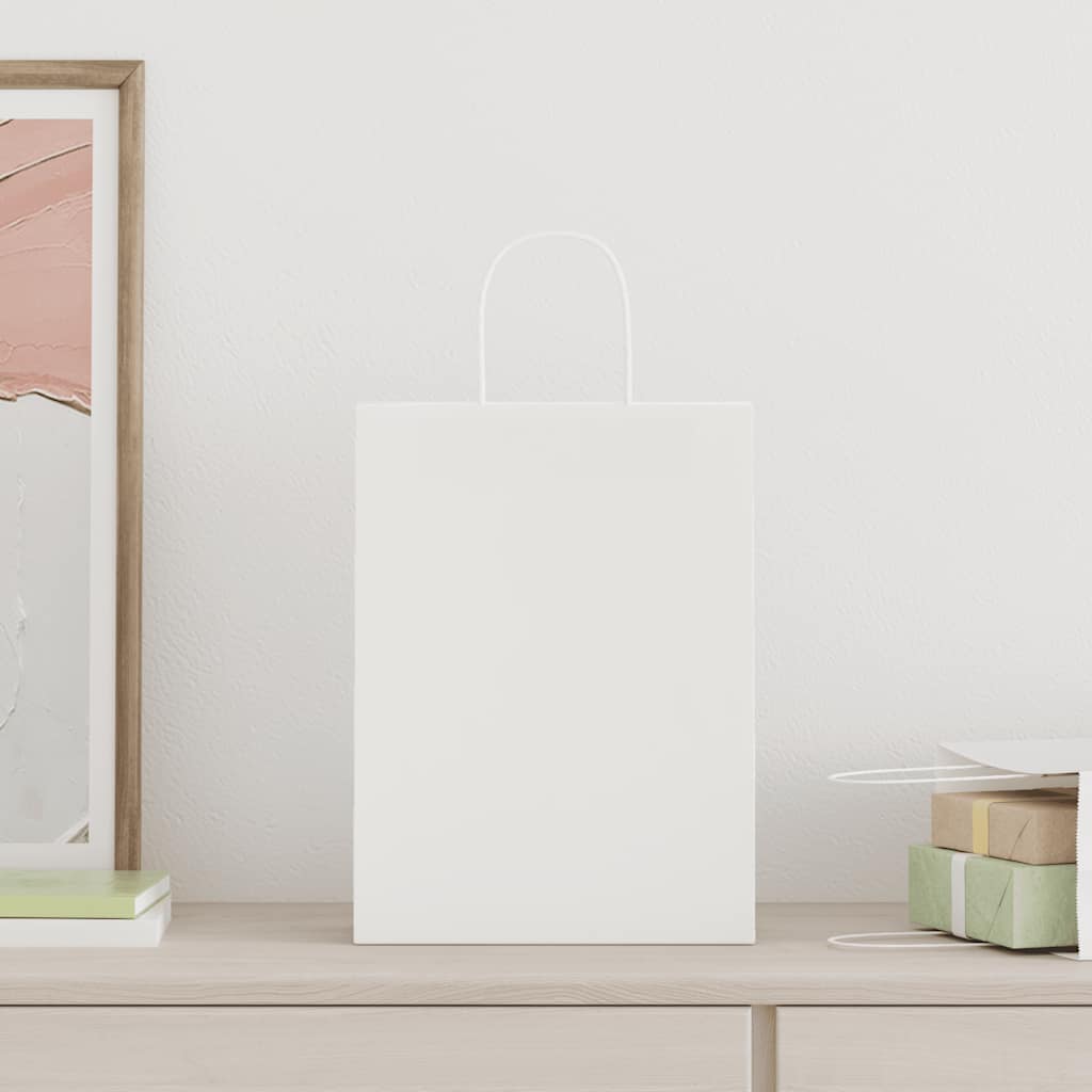 VidaXL bolsas de papel 250uds con asas 26x12x35 cm blanco