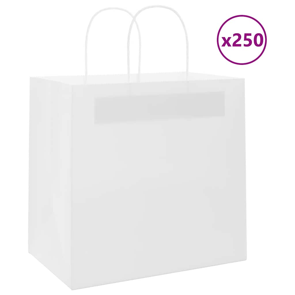 VidaXL bolsas de papel 250uds con asas 26x17x25 cm blanco