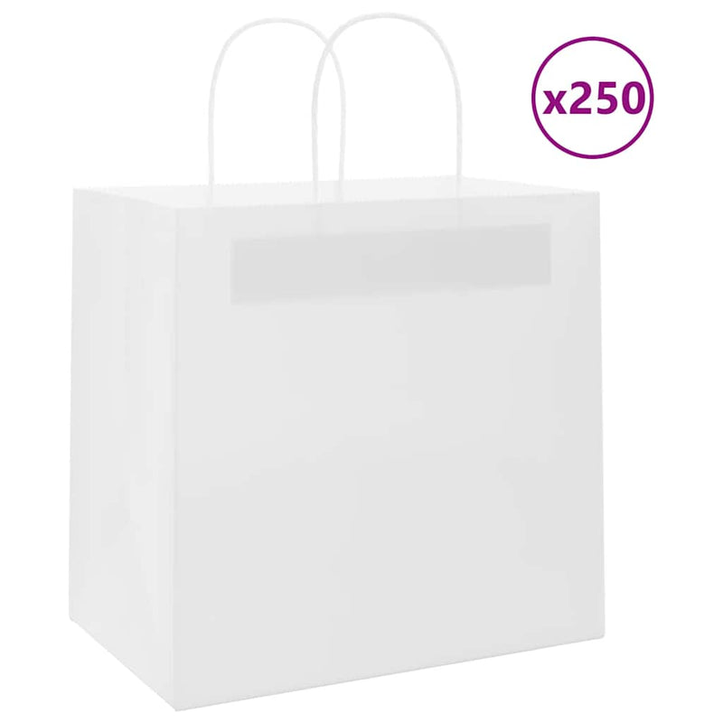 VidaXL bolsas de papel 250uds con asas 26x17x25 cm blanco
