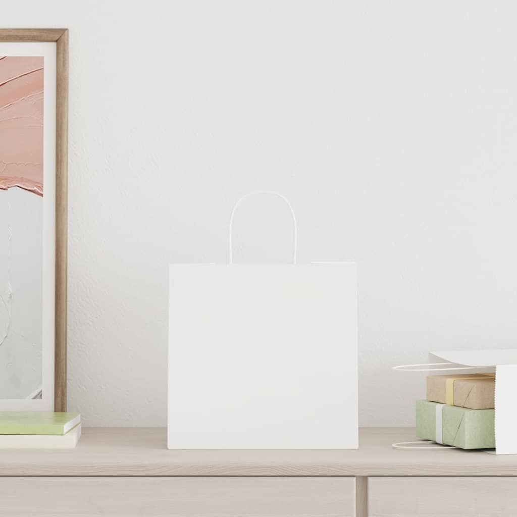 VidaXL bolsas de papel 250uds con asas 26x17x25 cm blanco