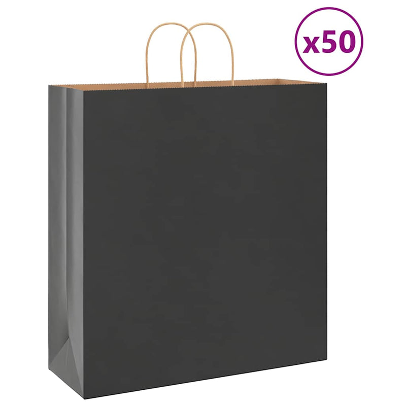 VidaXL bolsas de papel 50uds con asas 45x17x48 cm negro