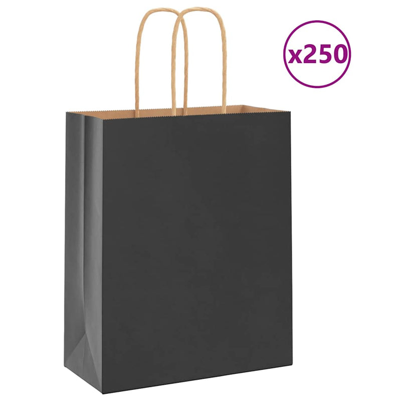 Vidaxl papieren zakken 250 st met hengsels 18x8x22 cm zwart