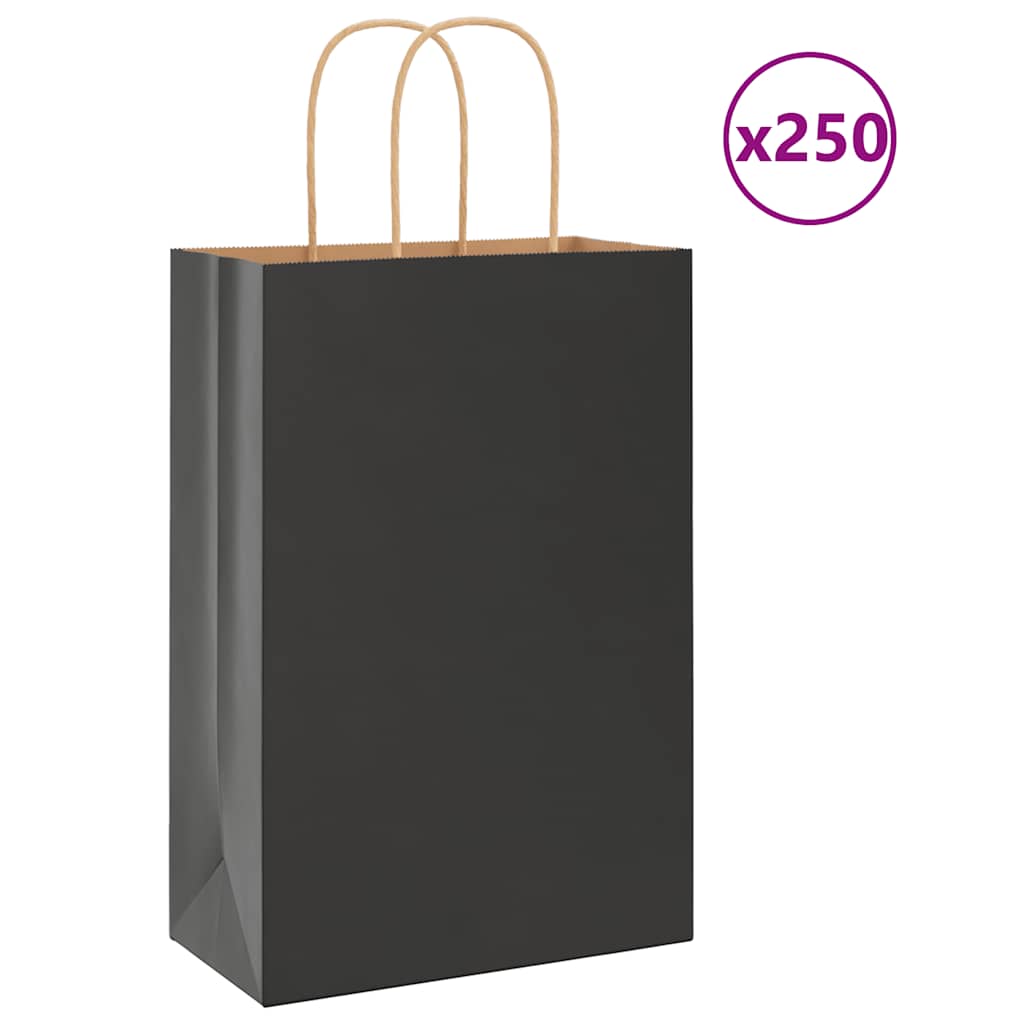 VidaXL bolsas de papel 250uds con asas 21x11x31 cm negro