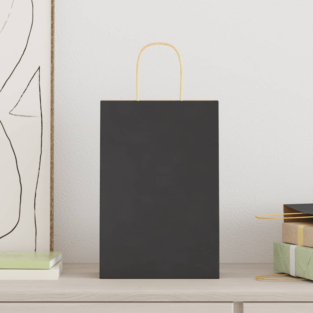 VidaXL bolsas de papel 250uds con asas 21x11x31 cm negro
