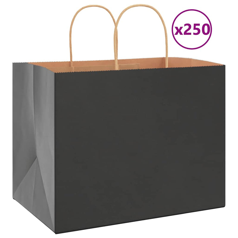 VidaXL bolsas de papel 250uds con asas 32x22x24 cm negro