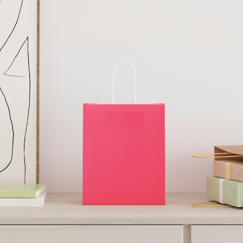 VidaXL bolsas de papel 50uds con asas 18x8x22 cm rosa