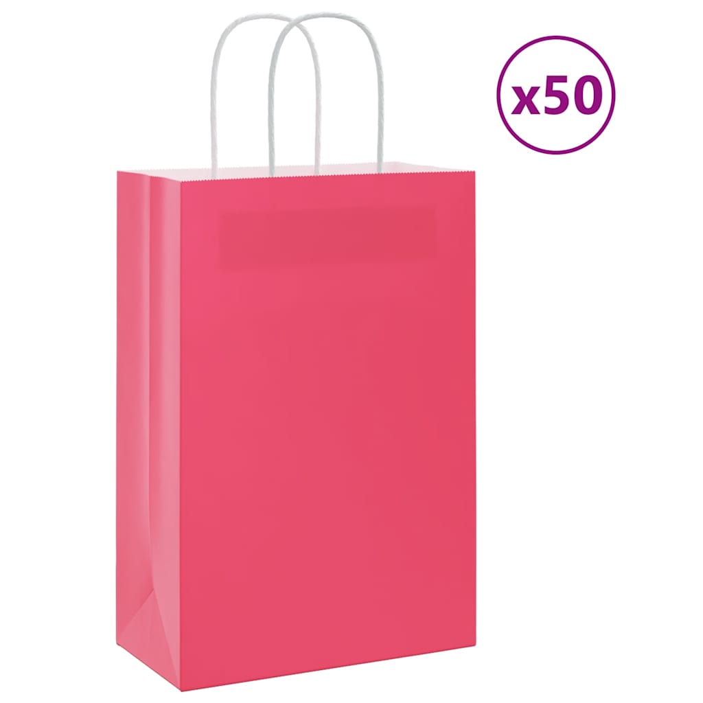 VidaXL bolsas de papel 50uds con asas 21x11x31 cm rosa
