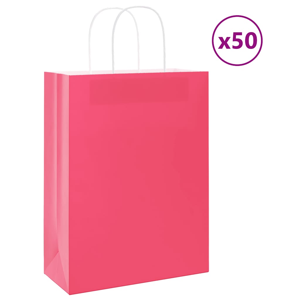 VidaXL bolsas de papel 50uds con asas 26x12x35 cm rosa