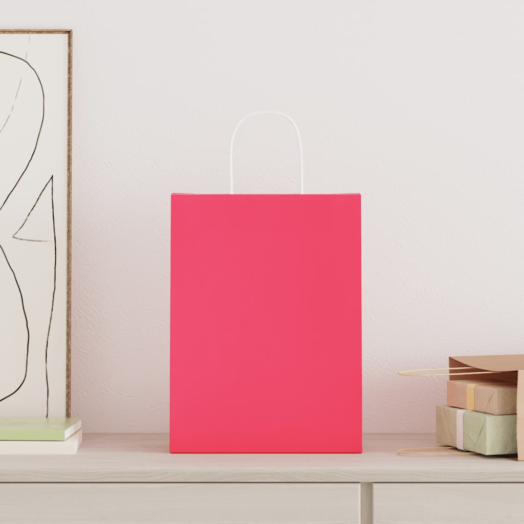 VidaXL bolsas de papel 50uds con asas 26x12x35 cm rosa