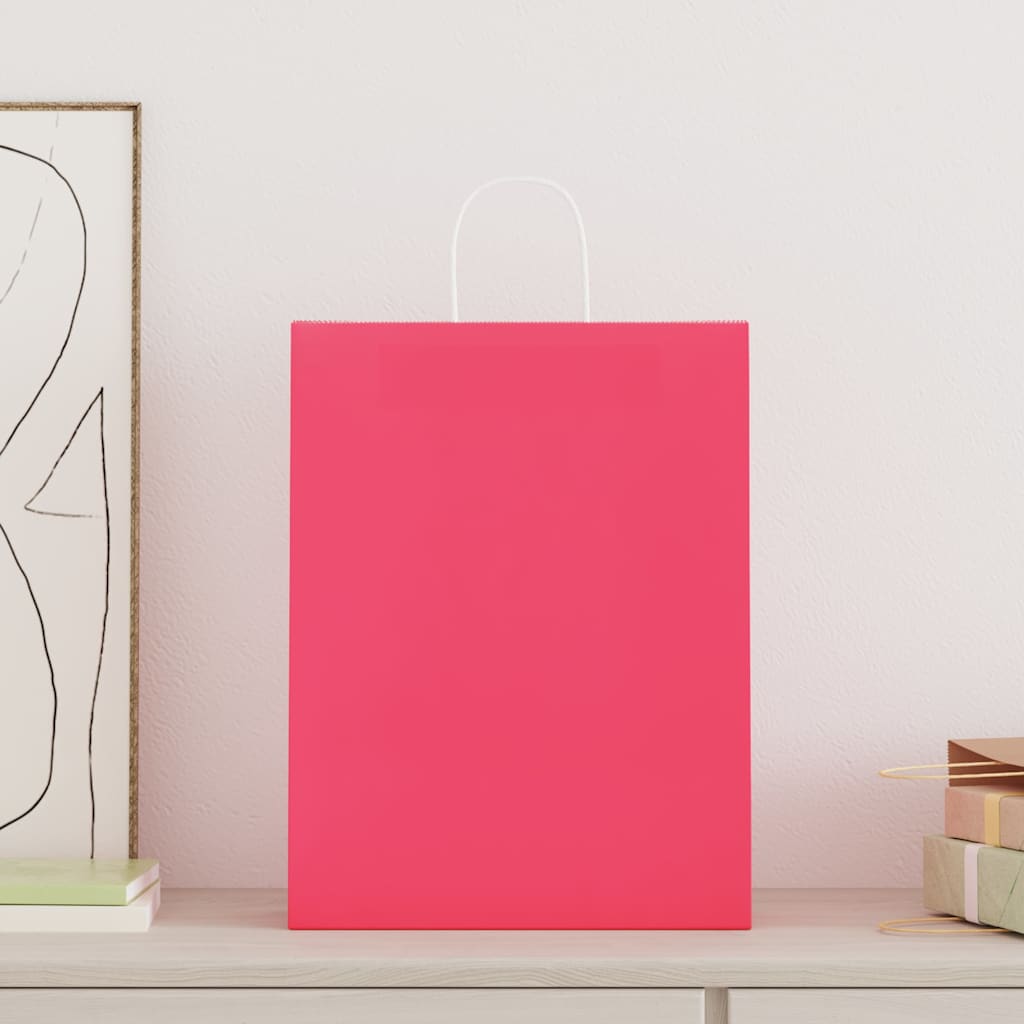 VidaXL bolsas de papel 50uds con asas 32x12x42 cm rosa