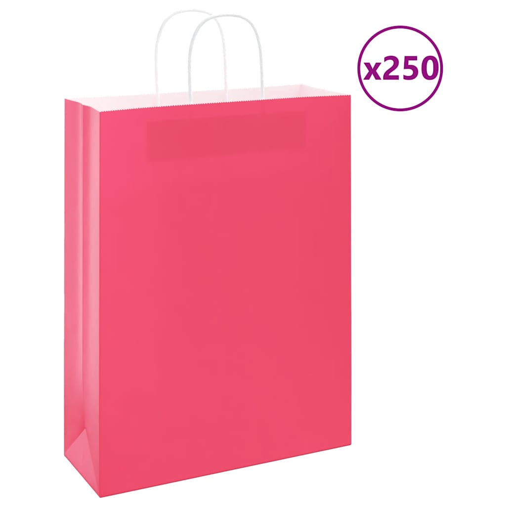 VidaXL bolsas de papel 250uds con asas 32x12x42 cm rosa
