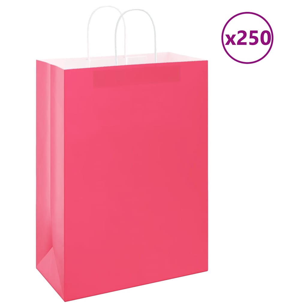 VidaXL bolsas de papel 250uds con asas 32x17x44 cm rosa