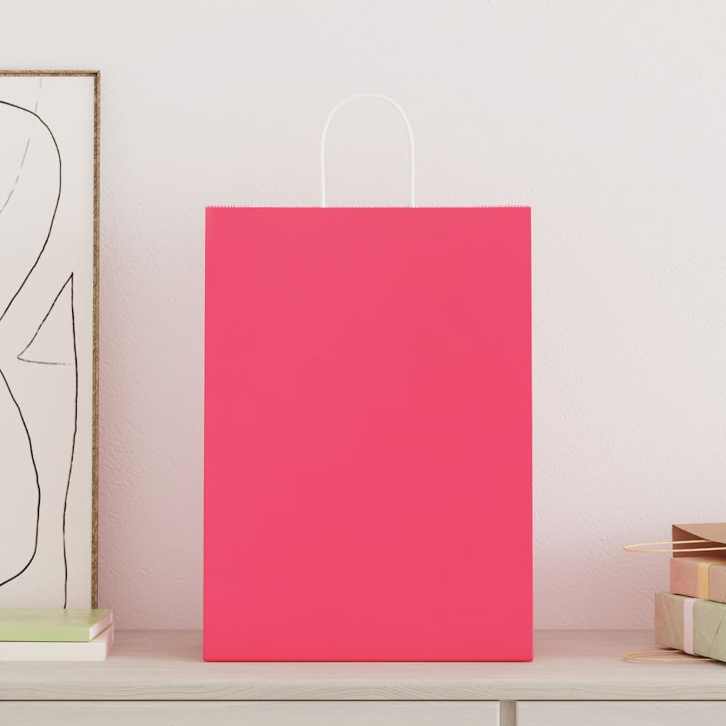 VidaXL bolsas de papel 250uds con asas 32x17x44 cm rosa
