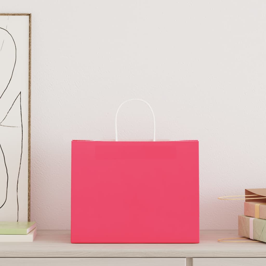 VidaXL bolsas de papel 250uds con asas 32x22x24 cm rosa