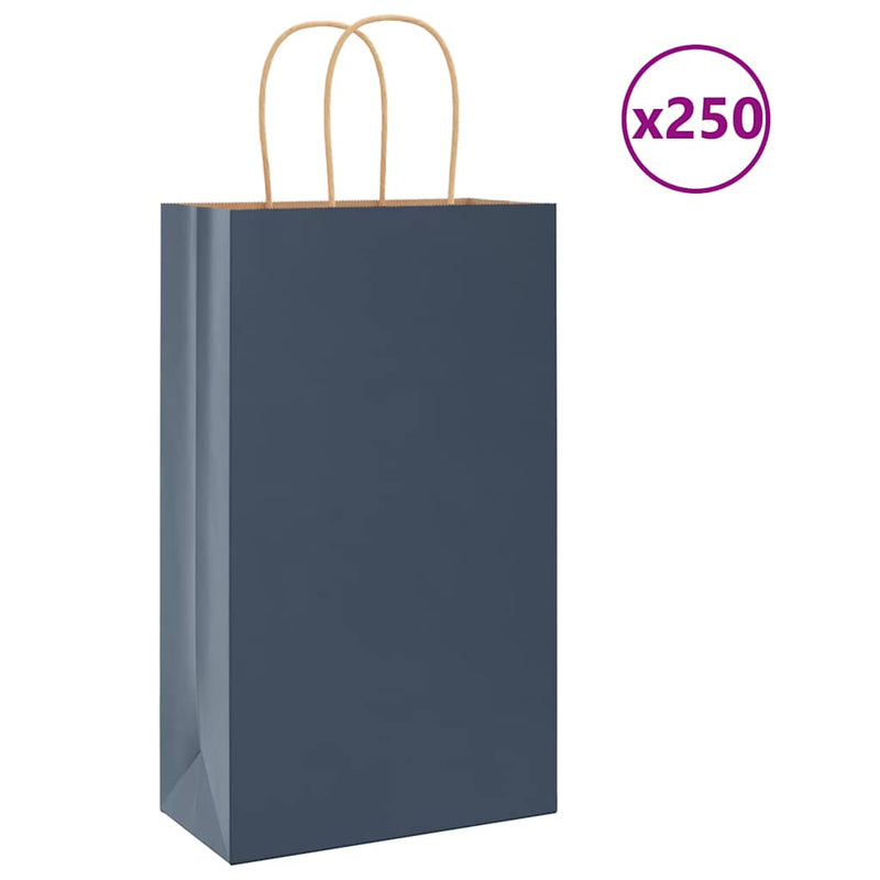 VidaXL bolsas de papel 250uds con asas 21x11x36 cm azul