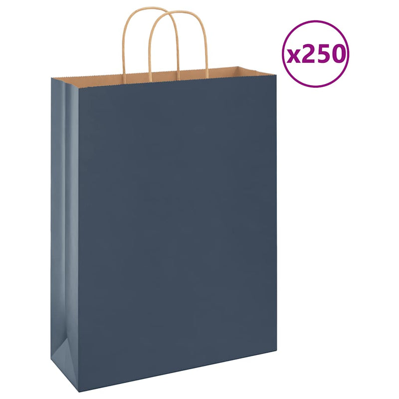 VidaXL bolsas de papel 250uds con asas 32x12x42 cm azul