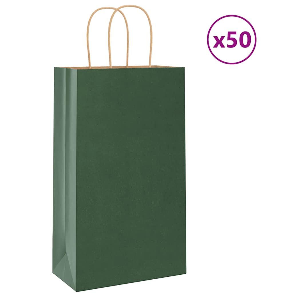 VidaXL bolsas de papel 50uds con asas 21x11x36 cm verde