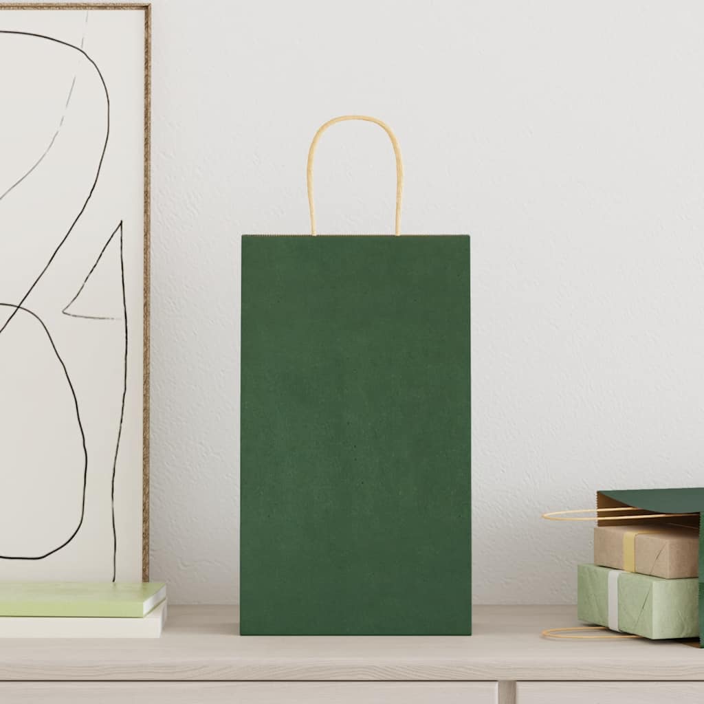 VidaXL bolsas de papel 50uds con asas 21x11x36 cm verde