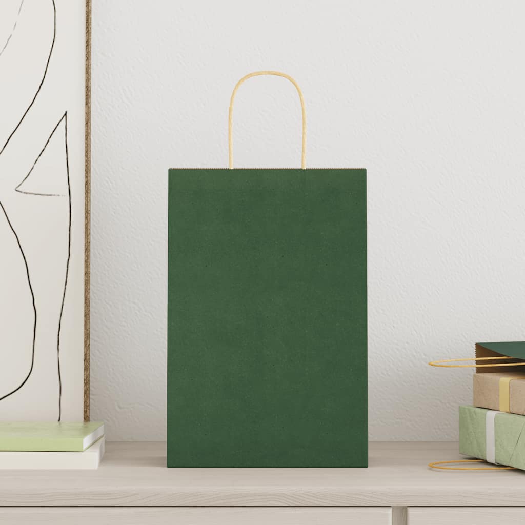 Sacchetti di carta VidaXL 250 pz con manici 21x11x31 cm verde