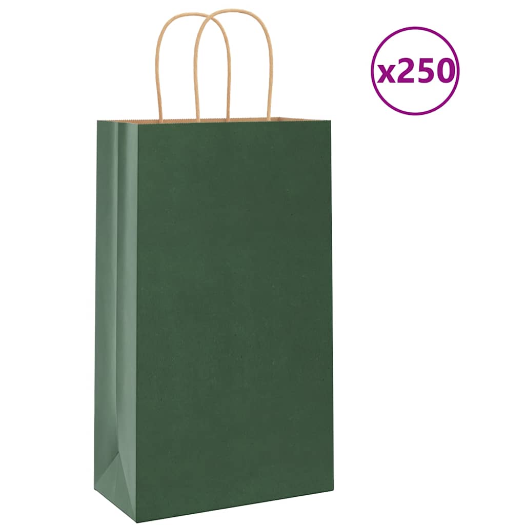 Sacchetti di carta Vidaxxl 250 pz con manici 21x11x36 cm verde