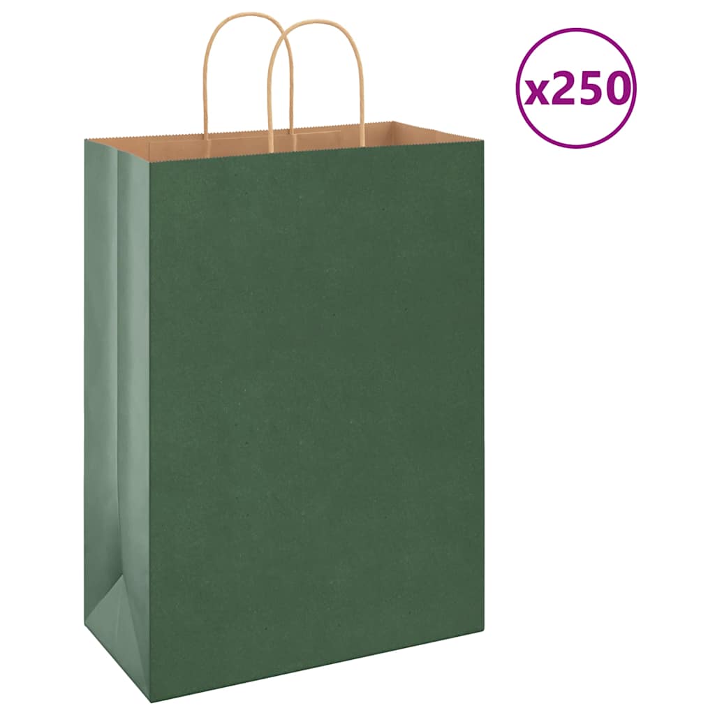 VidaXL bolsas de papel 250uds con asas 32x17x44 cm verde