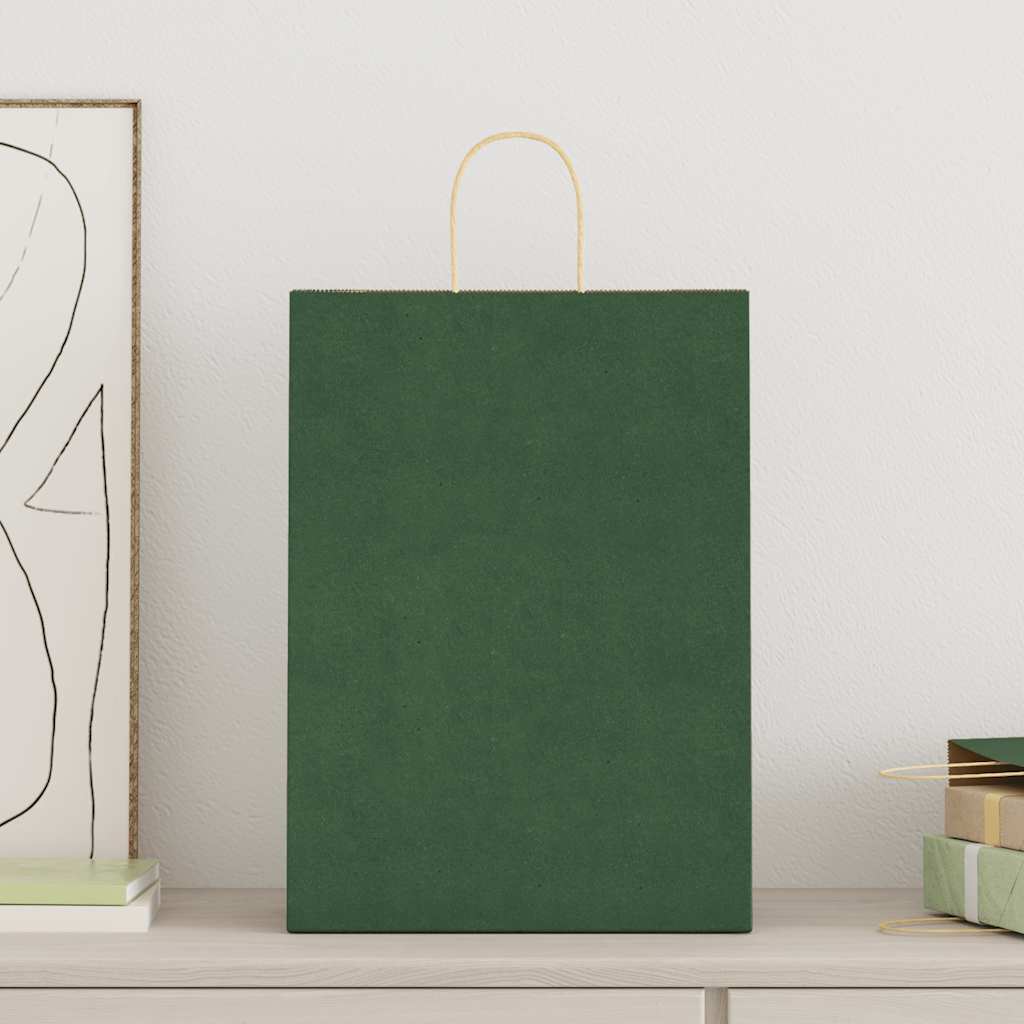 VidaXL bolsas de papel 250uds con asas 32x17x44 cm verde
