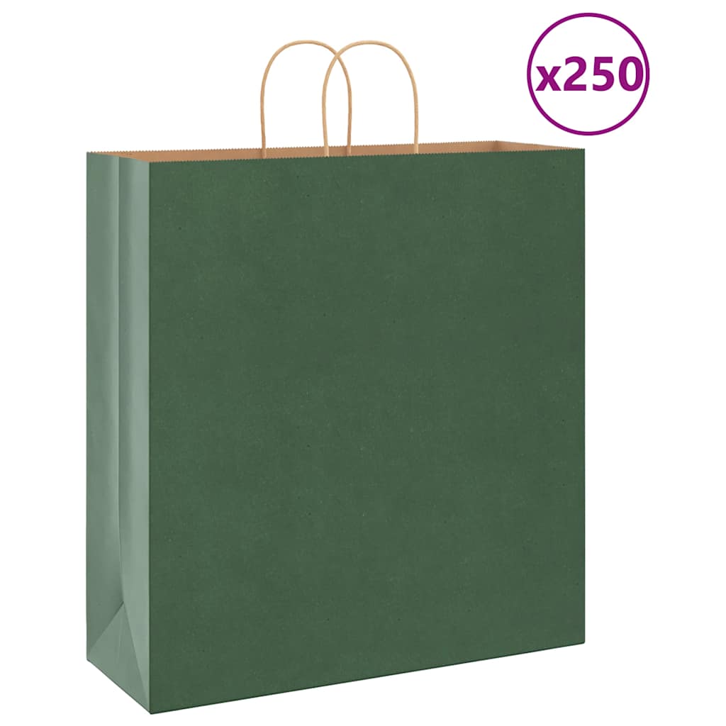 VidaXL bolsas de papel 250uds con asas 45x17x48 cm verde