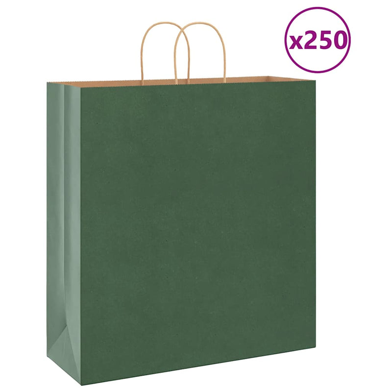 VidaXL bolsas de papel 250uds con asas 45x17x48 cm verde