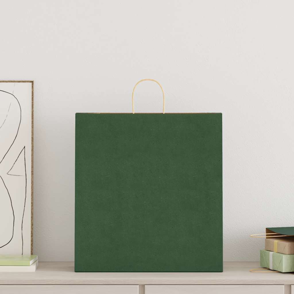 VidaXL bolsas de papel 250uds con asas 45x17x48 cm verde