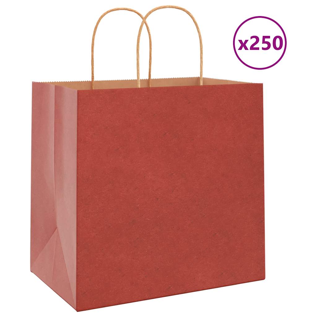 VidaXL bolsas de papel 250uds con asas 26x17x25 cm rojo