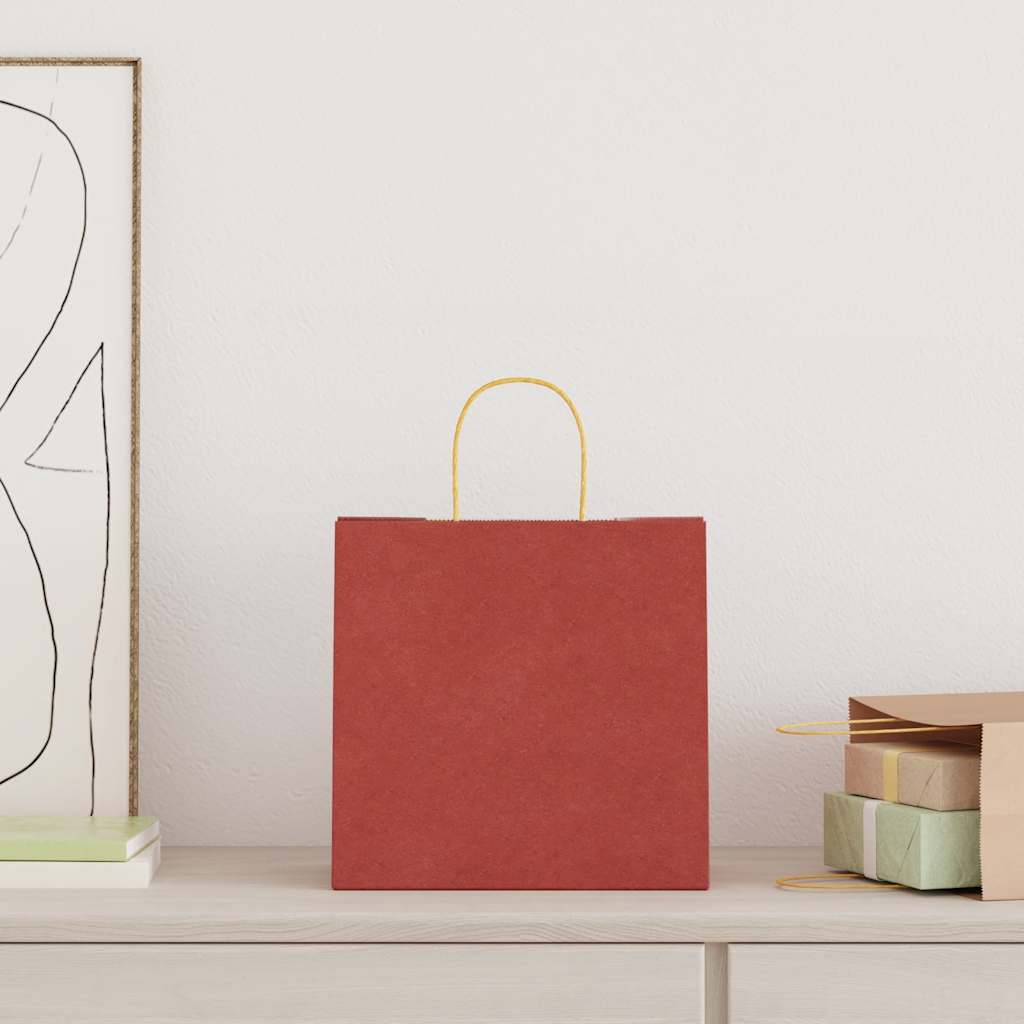 VidaXL bolsas de papel 250uds con asas 26x17x25 cm rojo