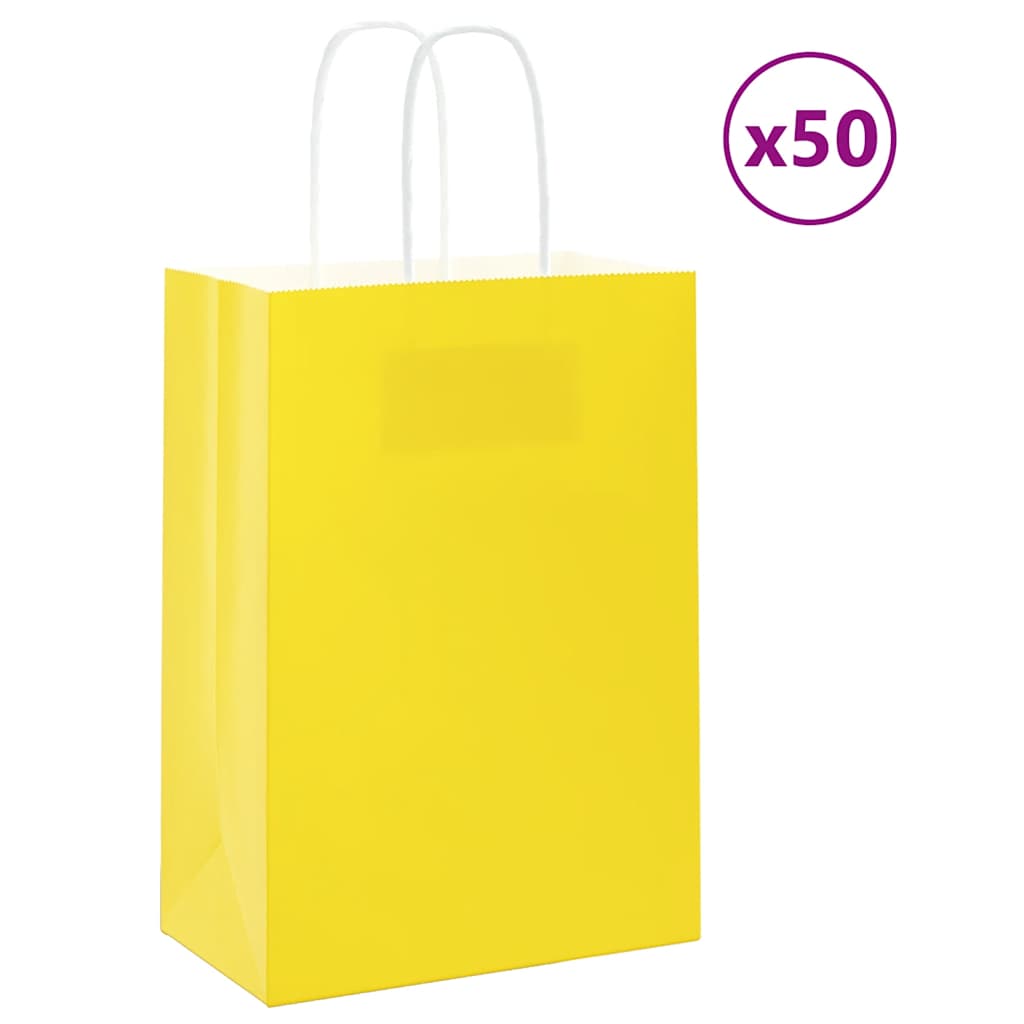 VidaXL bolsas de papel 50uds con asas 15x8x21 cm amarillo
