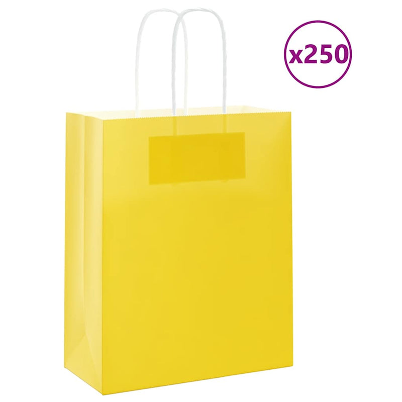 VidaXL bolsas de papel 250uds con asas 18x8x22 cm amarillo