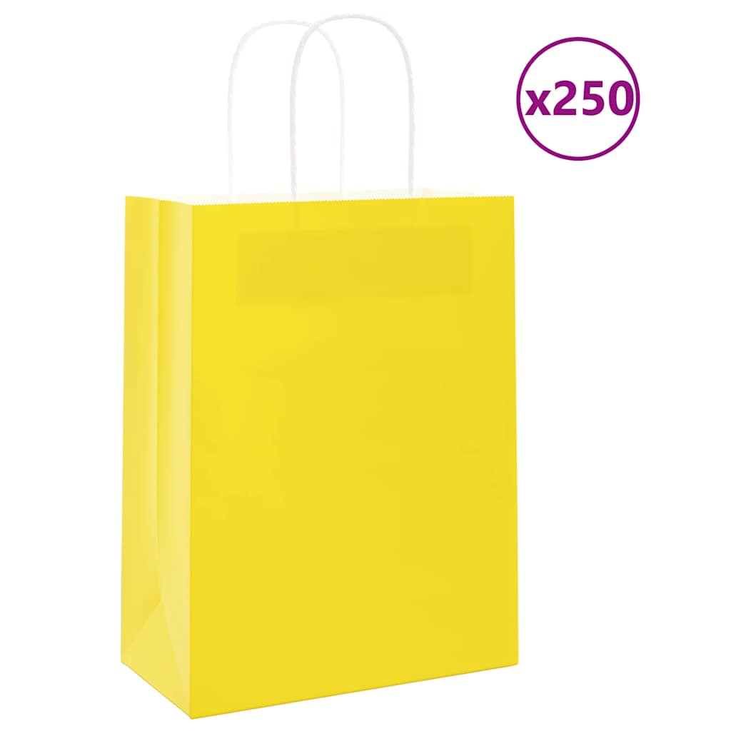 Sacchetti di carta VidaXL 250 pz con manici 21x11x28 cm gialli