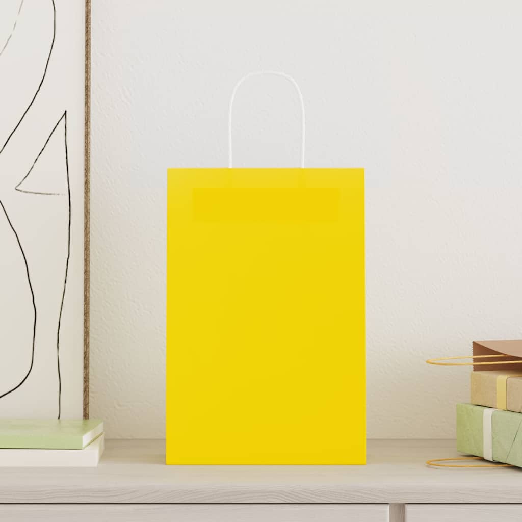 Sacchetti di carta Vidaxxl 250 pz con manici 21x11x31 cm gialli