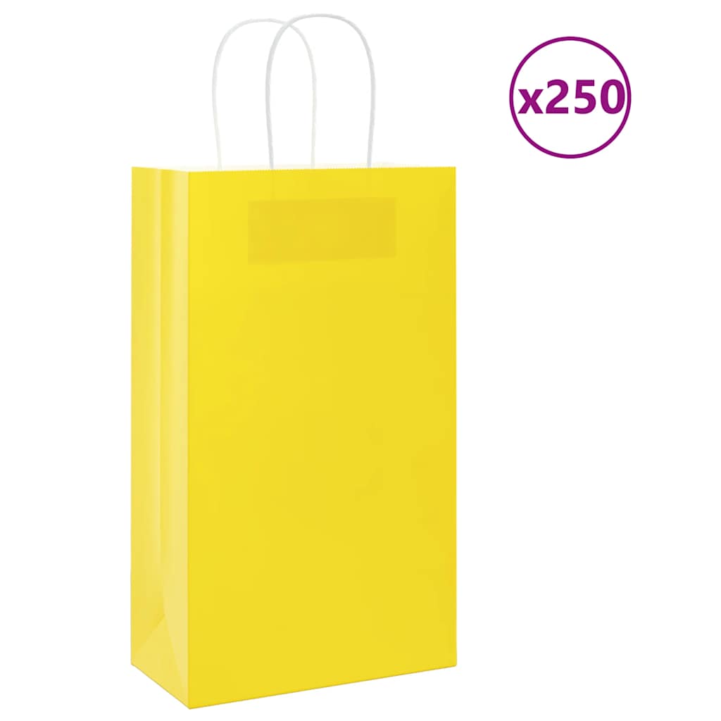 Sacchetti di carta VidaXL 250 pz con manici 21x11x36 cm gialli