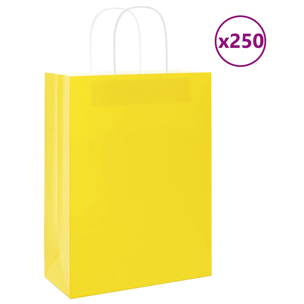 Sacchetti di carta VidaXL 250 pz con manici 26x12x35 cm gialli
