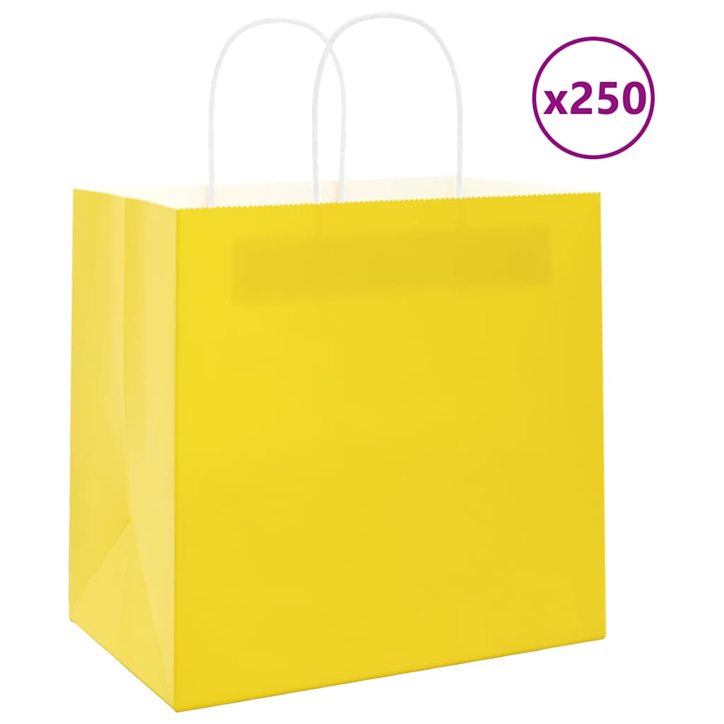 VidaXL bolsas de papel 250uds con asas 26x17x25 cm amarillo