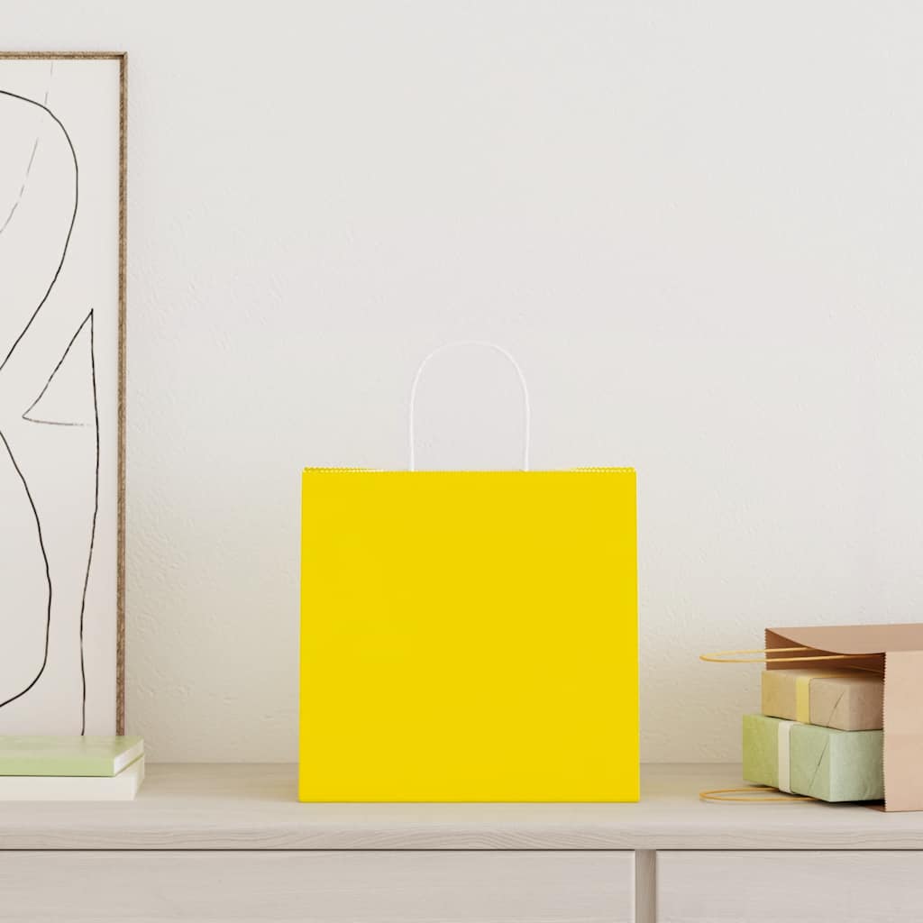 VidaXL bolsas de papel 250uds con asas 26x17x25 cm amarillo