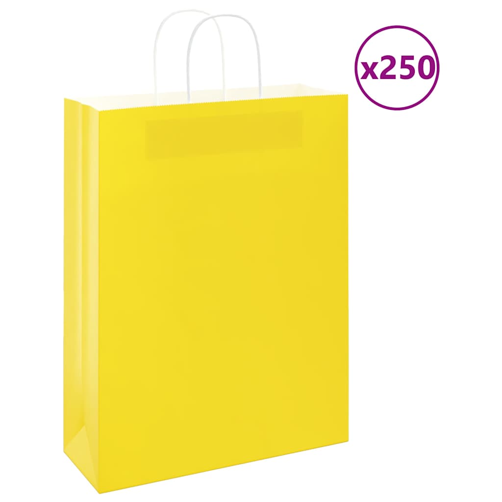VidaXL bolsas de papel 250uds con asas 32x12x42 cm amarillo