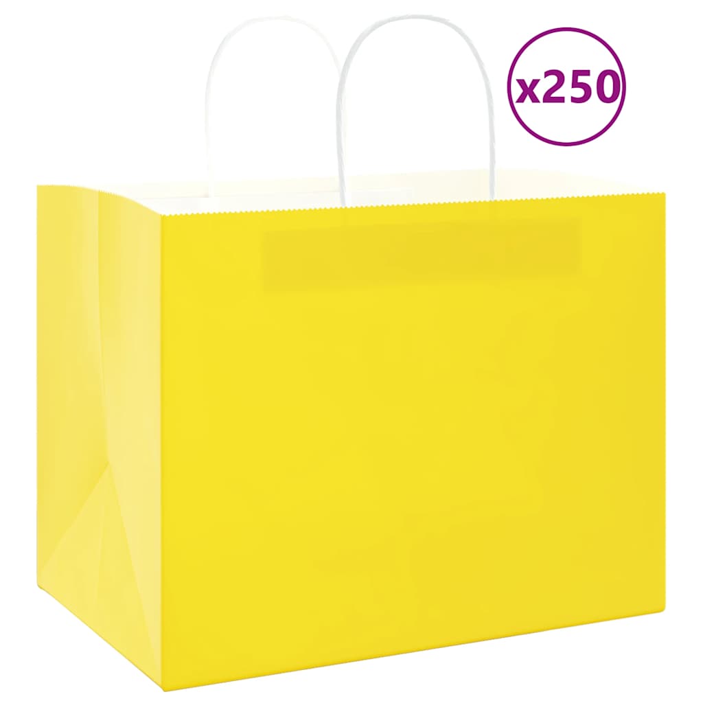 VidaXL bolsas de papel 250uds con asas 32x22x24 cm amarillo