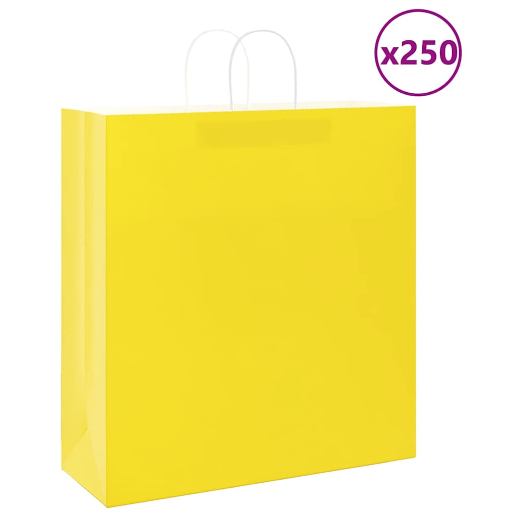 VidaXL bolsas de papel 250uds con asas 45x17x48 cm amarillo