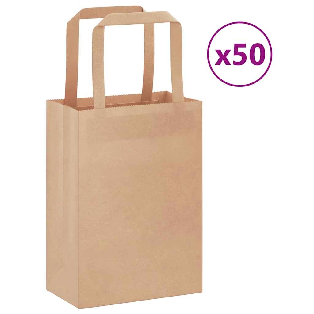 VidaXL bolsas de papel 50uds con asas 15x8x21 cm marrón