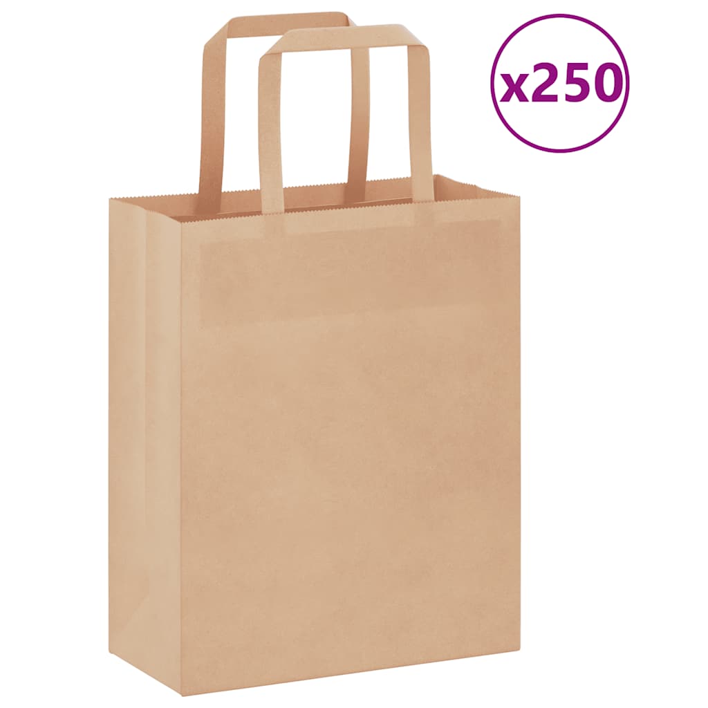 VidaXL bolsas de papel 250 uds con asas 18x8x22 cm marrón