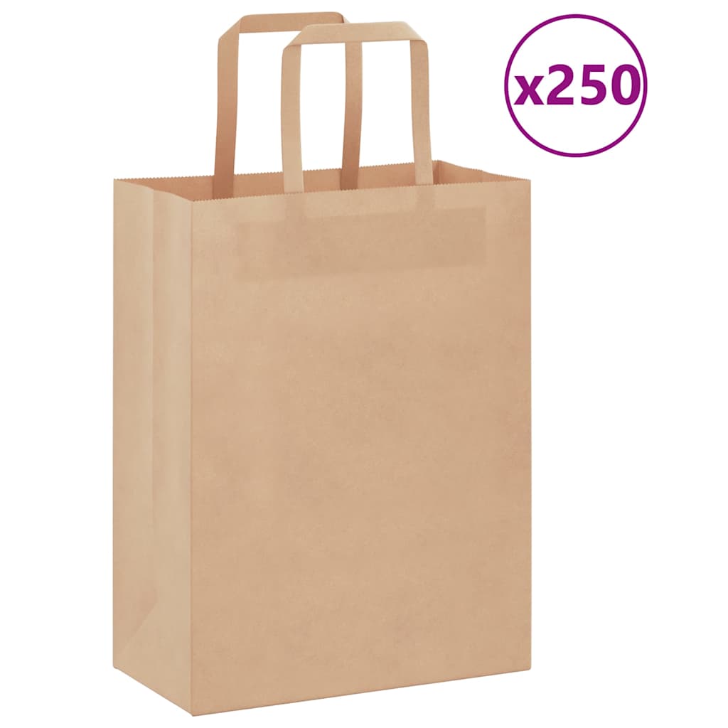 VidaXL bolsas de papel 250 uds con asas 21x11x28 cm marrón