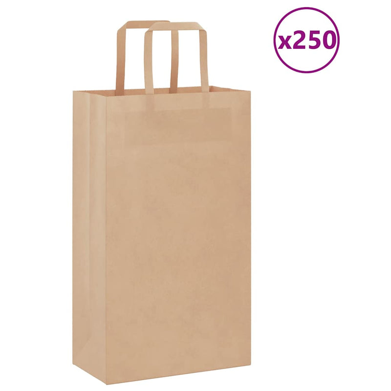 VidaXL bolsas de papel 250uds con asas 21x11x36 cm marrón