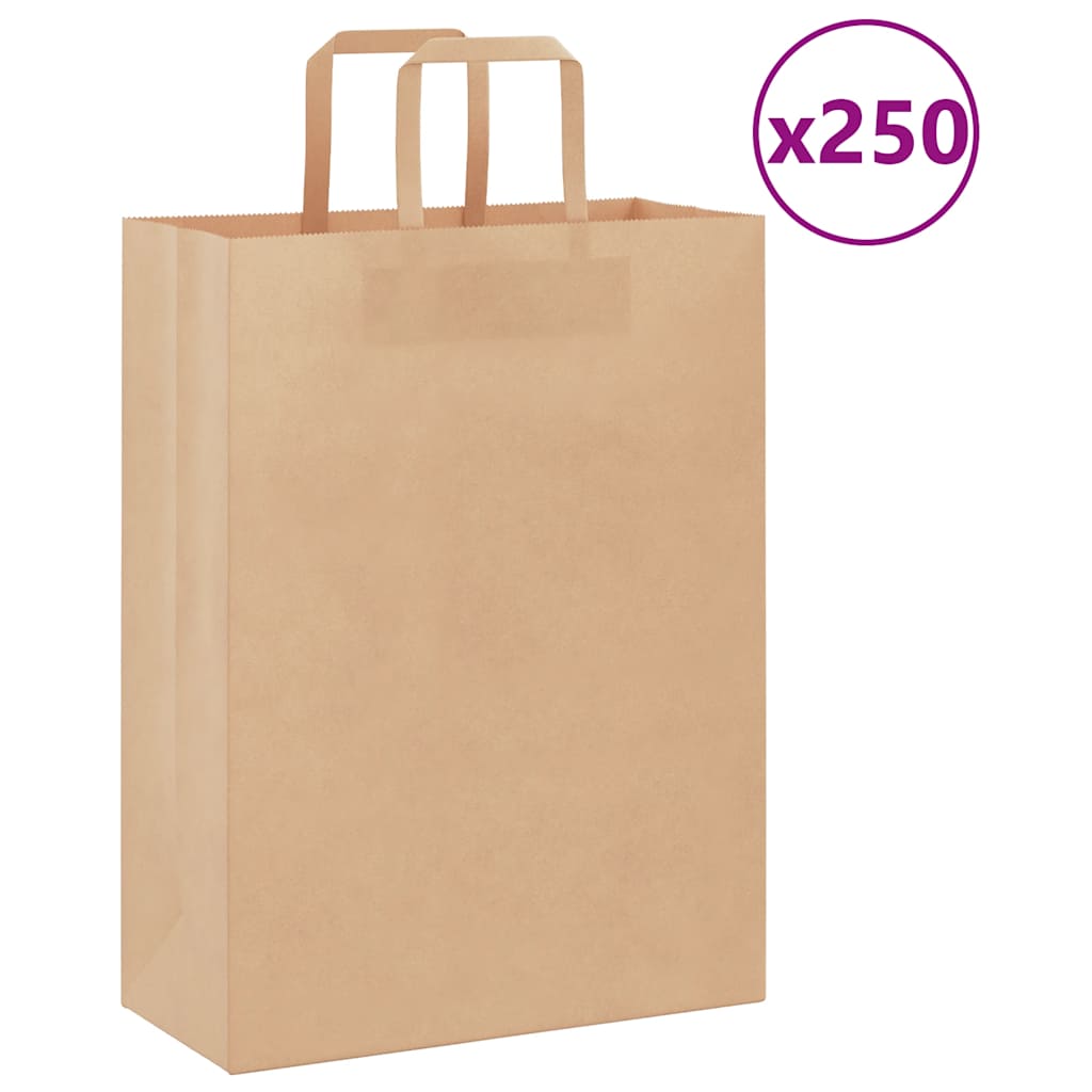VidaXL bolsas de papel 250uds con asas 26x12x35 cm marrón